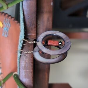 ✨ Gray, Red & Black Bead Drop Earrings – Shell, Stone & Glass, Chic Jewelry 🎨